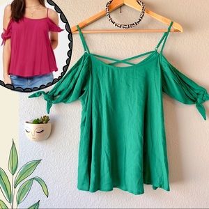 F21💚Green Cold Shoulder Spaghetti Strap Top
